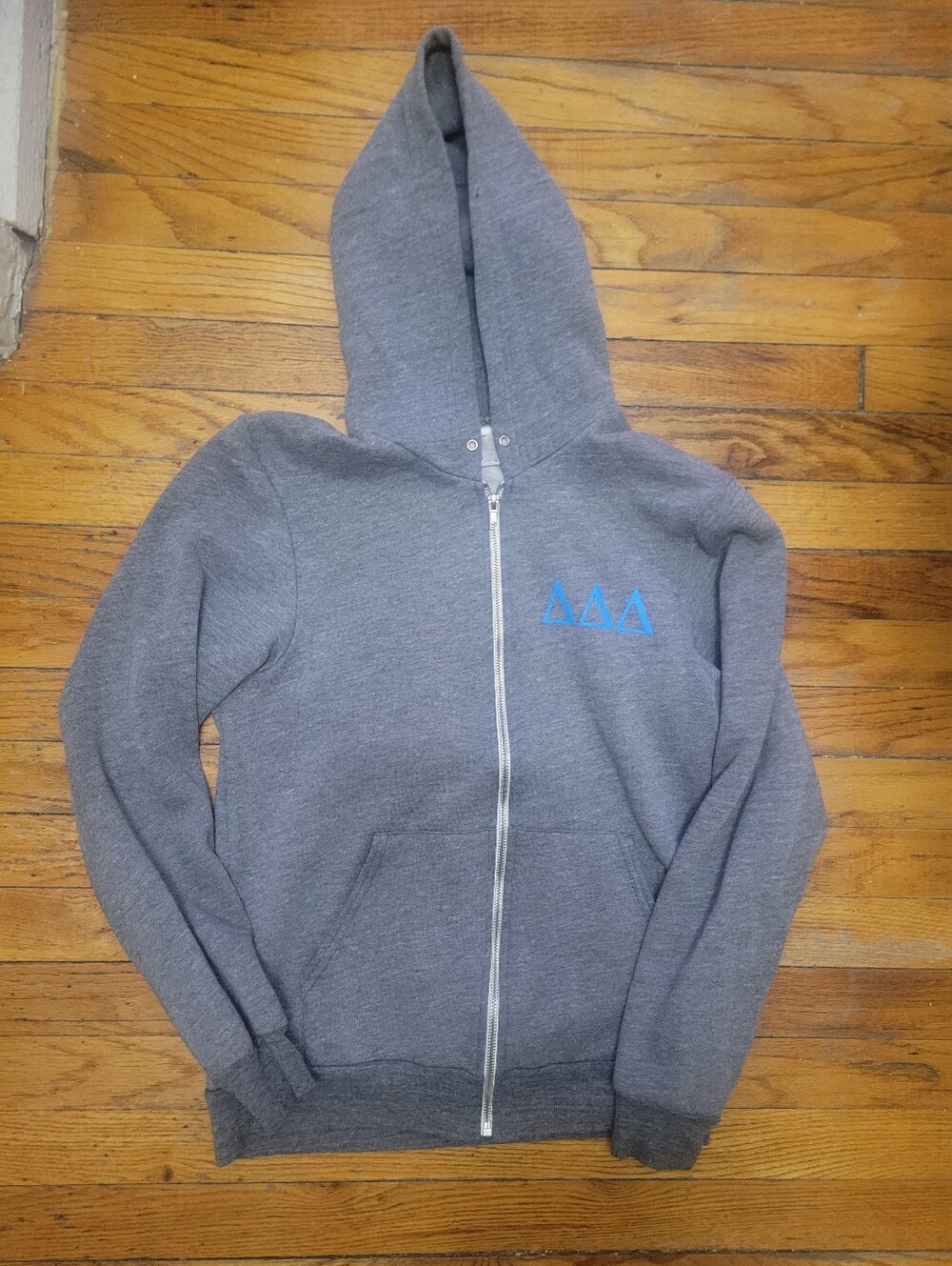 American Apparel Grey Zip Up Hoodie Sorority Tri Delta Delta Delta Delta S